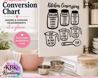 Kitchen Conversion Chart Decal | Baking Measurement Vinyl Sticker | Cabinet Cooking Conversion Guide | Kitchen Organization | Baker Gift