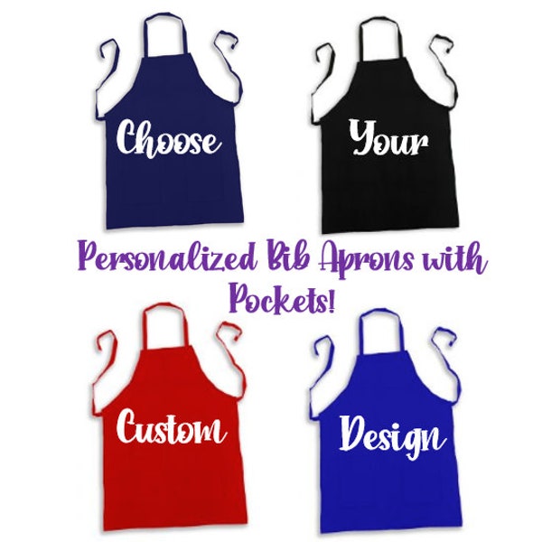 Custom Bib Apron with Pockets, Personalized Full Apron, Server Apron, 34"L x 30"W, 2 Pocket Full Bib Apron, Custom Full Apron