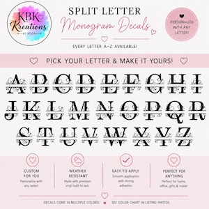 Familienaam monogram sticker: Vinyl sticker met gesplitste letters