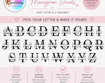 Familienname-Monogramm-Aufkleber: Vinyl-Aufkleber mit geteilten Buchstaben