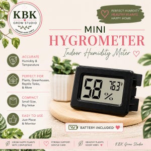 Higrómetro digital mini / Medidor de humedad y temperatura interior / Medidor de humedad para plantas / Monitor para invernaderos / Higrómetro para terrarios