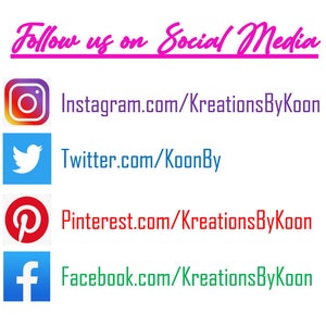 May include: Follow us on social media graphic with icons for Instagram, Twitter, Pinterest, and Facebook. Links to each social media platform are included.