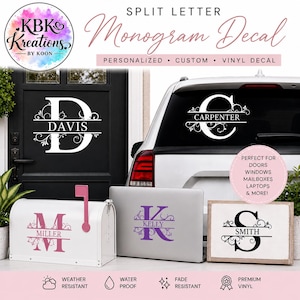Split Letter Monogram Decal | Personalized Name Vinyl Decal | Custom Initial Door Decal | Car Window Decal | Mailbox Sticker | Laptop Decal