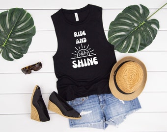 Ride and Shine Tanks for Women Cycling Muscle Tee Cute Workout Clothes