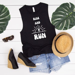 Running Shirt for Women Runners Rise and Run Muscle Tank for Race Day