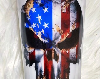 The Punisher Skull American Flag Custom Stainless Steel Tumbler Cup