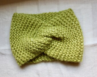 Hand knit Limeade youth-size ear warmer