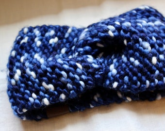 Blue and White Merino Wool Headband Youth Size