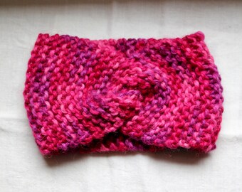 Pink Youth-Size Alpaca Wool Earwarmer - Soft, Warm, Hand-Knit Winter Accessory