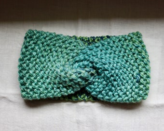 Youth Green & Blue Hand-Knit Earwarmer - Cozy, Stylish Winter Accessory