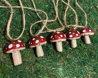 Hand Sculpted Fly Agaric Mushroom Ornament: Cottagecore Christmas Decor