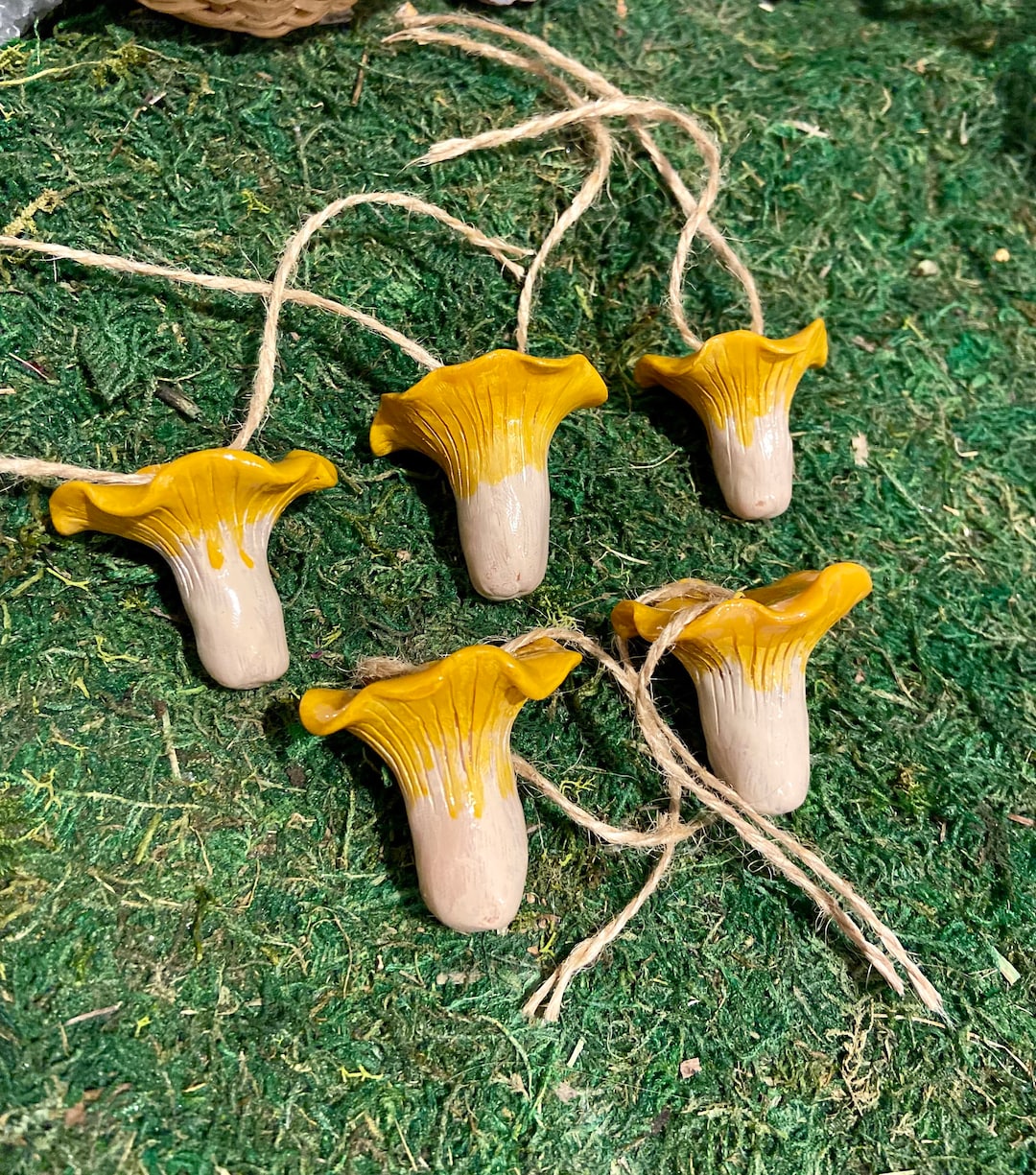 Chanterelle Yellow Mushroom Ornament, Cottagecore Woodland Nature