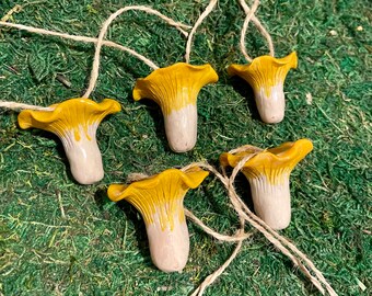 Chanterelle yellow mushroom ornament, cottagecore woodland nature ornaments, Christmas tree decor, xmas decorations