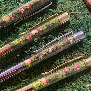 Silver Gold Mushroom refillable Twist Pen, cottagecore office, fairycore home decor, nature birthday teacher gift, forager art, school