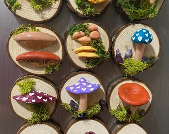 Handmade Mushroom Magnet: Moss & Wood Cottagecore Decor