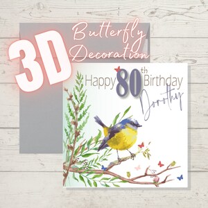 Carte d’anniversaire personnalisée 3D Bird & Butterfly avec 'Livraison gratuite' - @ Happy Little Me Co.