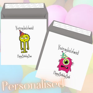 Personnalisée - Carte de voeux d'anniversaire « Mon genre d'étrange » pour homme ou femme- NOUVEAU chez Happy Little Me Co.