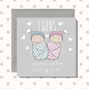 Nuevos bebés gemelos - Tarjeta personalizada - @ en Happy Little Me Co.