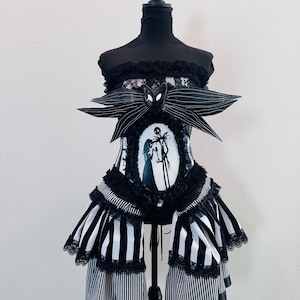 jack skellington corset dress Size Medium Jack Skellington corset dress zombie Burlesque Corset Nightmare  before Christmas SteamPunk  Glamtastik