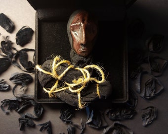 Creep in a velvet giftbox, ooak creepy doll, scary doll, black doll, ritual doll, ooak doll, collectible doll