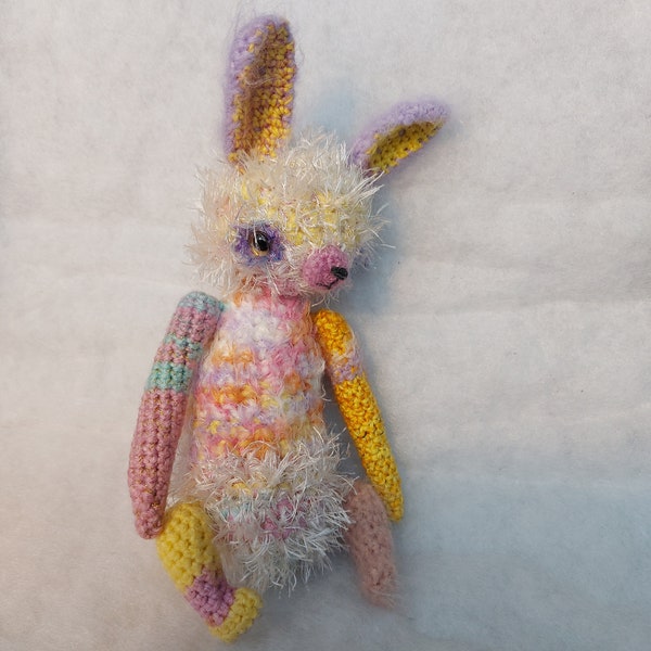 Colourful scruffy crochet amigurumy bunny, ooak toys, ooak bunny