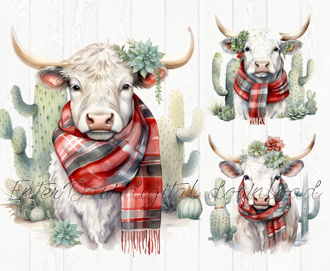 Watercolor Highland Cow Clipart Set Highland Cow Png - Etsy