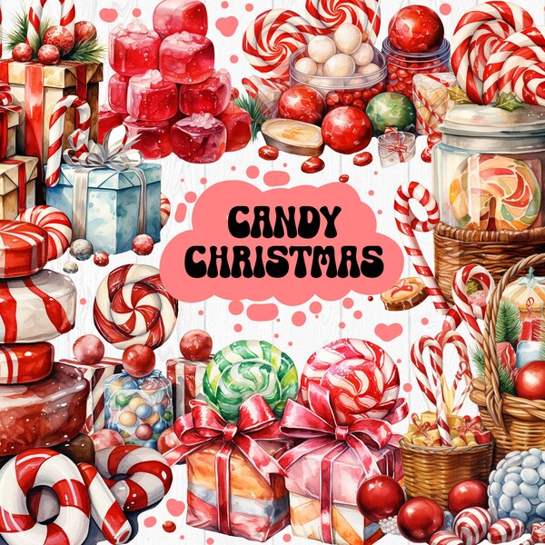 Christmas Candy Clipart - Christmas Clipart, Peppermint Candy Cane PNG, Candy Cane With Bows, Holiday Clipart PNG, Christmas Sweets PNG