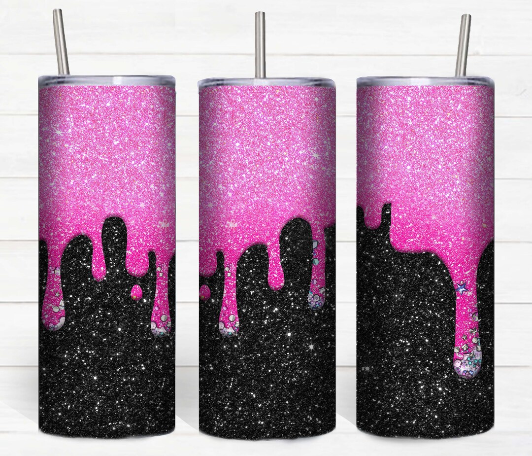 20 Oz Skinny Tumbler Sublimation Design Template Glitter Confetti Pink ...