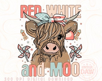 Red white and Moo png, 4th of July png, designs downloads