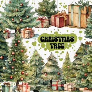 Watercolor Christmas Tree PNG Clipart Bundle Christmas Tree Sublimation ...