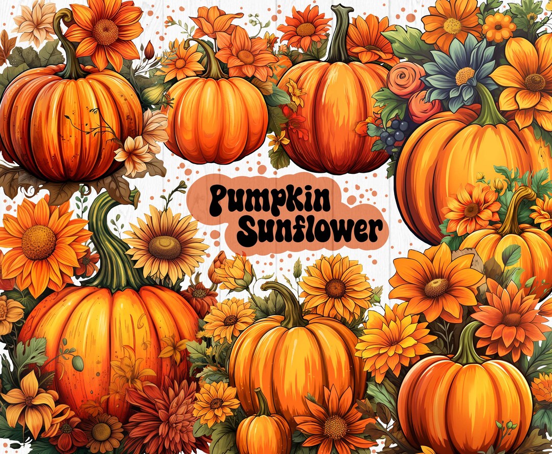 Sunflower Pumpkin Clipart Set Autumn Floral Instant Digital - Etsy