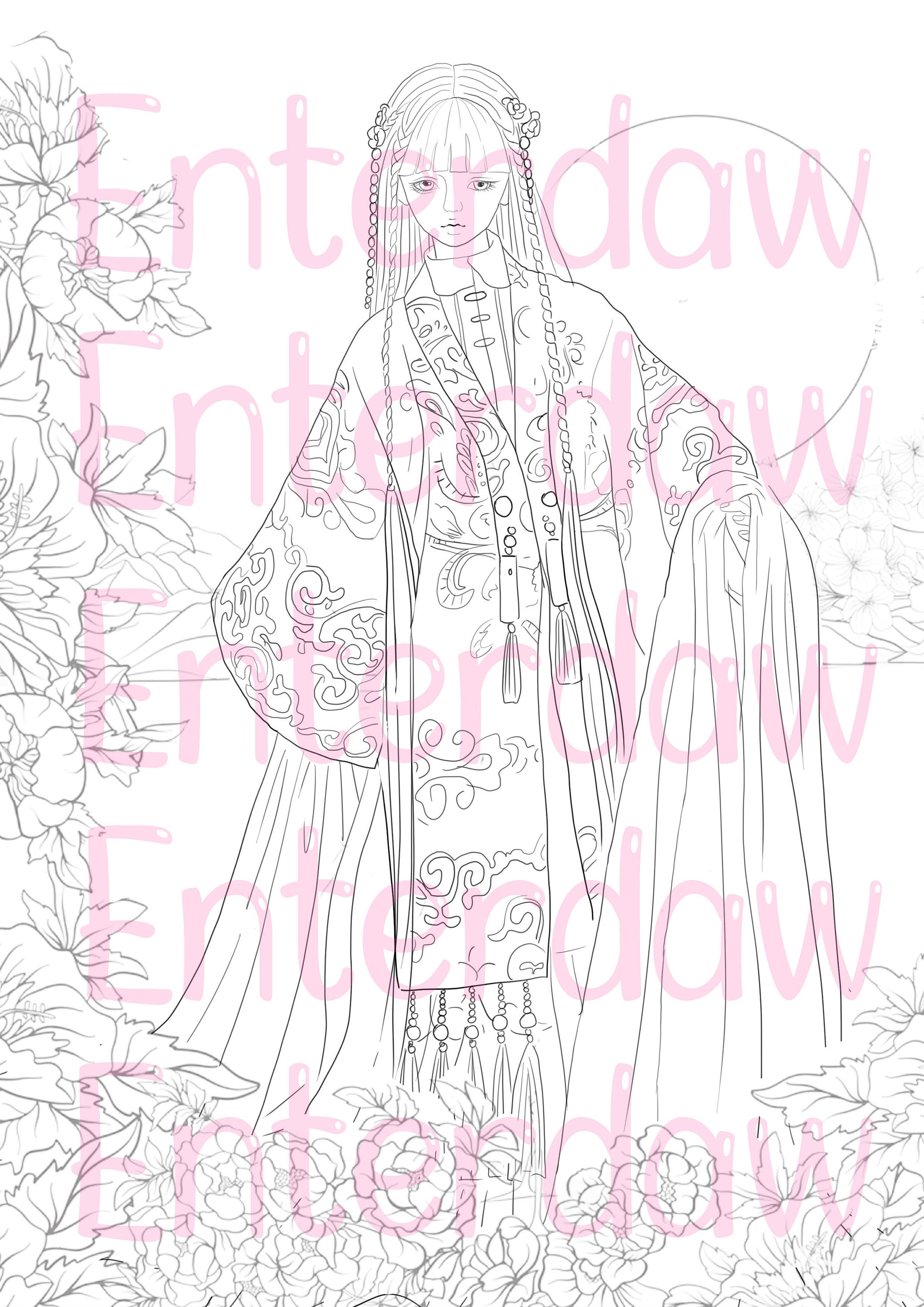 Chinese Woman 7 Printable Adult Coloring Page From Favoreads | Etsy