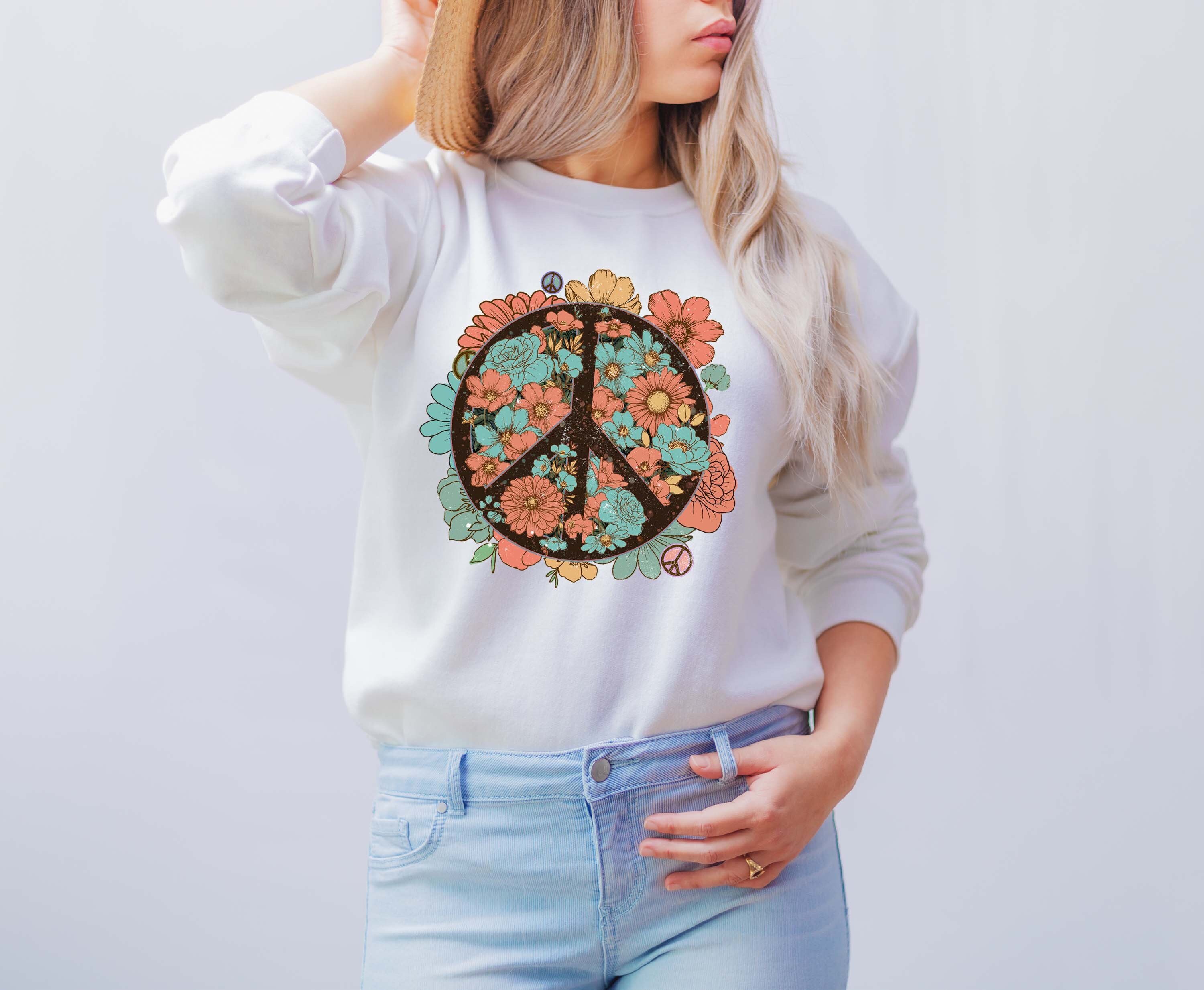 Retro Vintage Boho Peace Sign Wildflowers Hippie PNG - Etsy