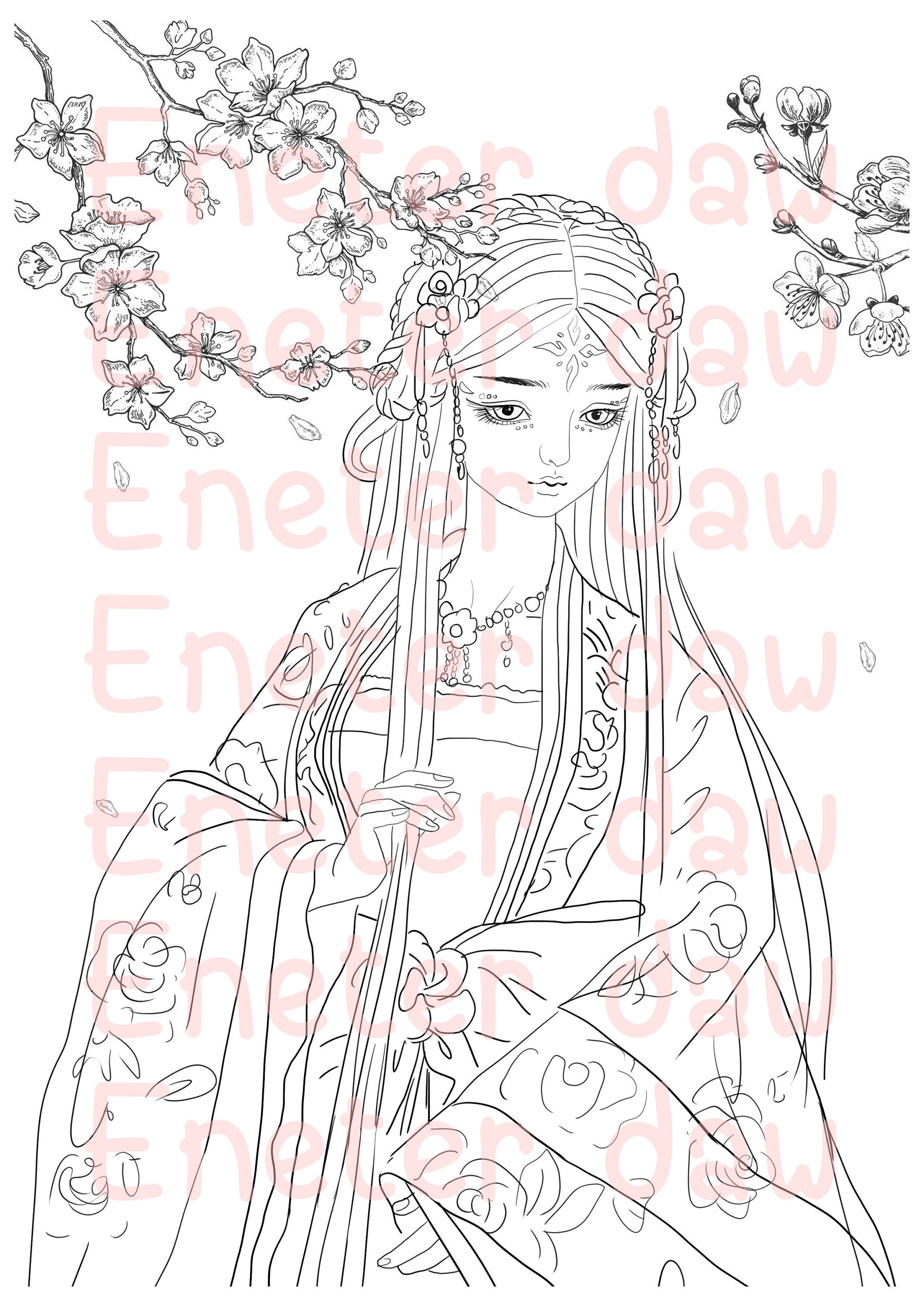 chinese Woman 20   Printable Adult Coloring Page from Favoreads Coloring  book pages for adults and kids, Coloring sheets, Coloring designs