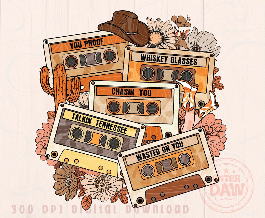 Country Cassette Tapes Country Music Sublimations, Western Sublimation