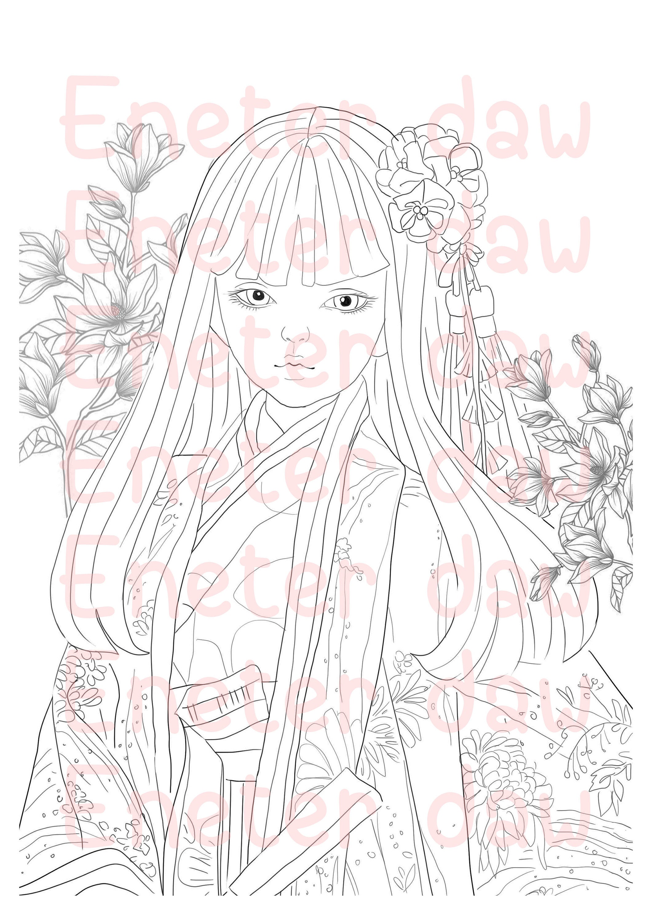 Chinese Woman3 Printable Adult Coloring Page from Favoreads | Etsy