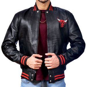 Jaqueta Letterman de couro preta - Estilo universitário moderno, leve para uso na primavera, design clássico de Chicago, casual e durável, moda masculina
