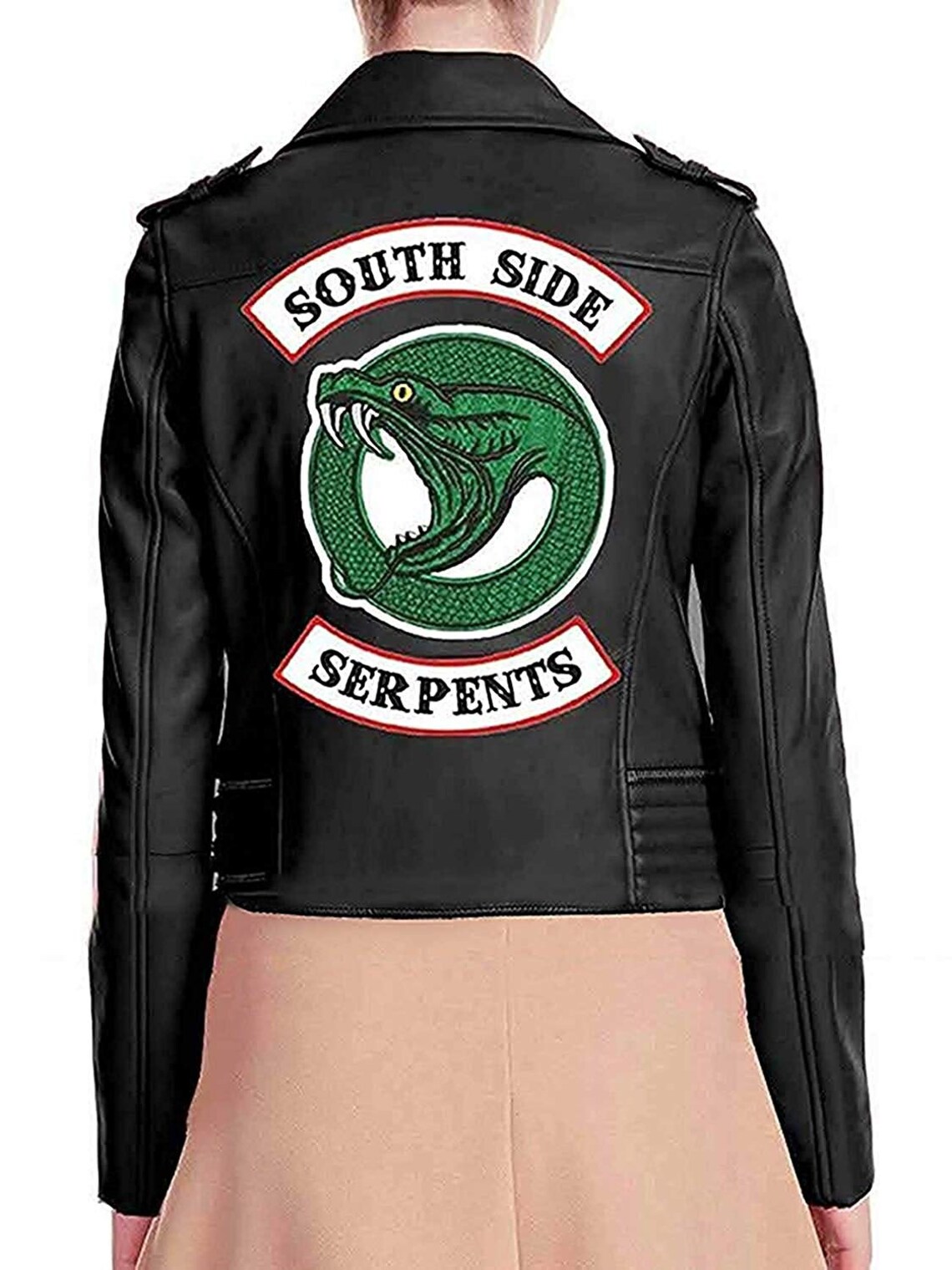 Women's Snake Serpents Black Leather Motorcycle Jacket Biker Black
