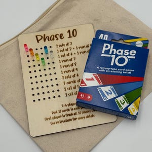 Phase 10 with Laser Engraved Scoreboard, Phase 10 to go, Travel Phase 10, Laser Engraved Scorer, Games on the Go, Vacation Games, Car Games