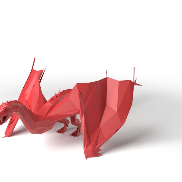 Smaug Low Polygonal 3D model digital figure STL file for 3D print machine. CNC Router Pla resin printer Diorama