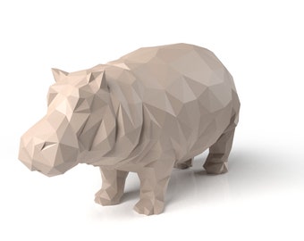 Hippo Low Polygonal digital figure STL file for 3D print machine. CNC Router Pla resin printer Diorama