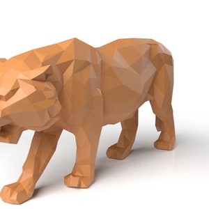 Tiger Low Polygonal digital figure STL file for 3D print machine. CNC Router Pla resin printer Diorama