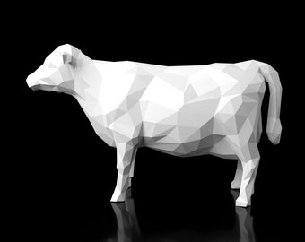 Cow Low Polygonal digital figure STL file for 3D print machine. CNC Router Pla resin printer Diorama