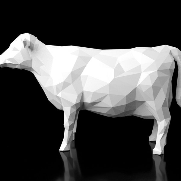 Cow Low Polygonal digital figure STL file for 3D print machine. CNC Router Pla resin printer Diorama