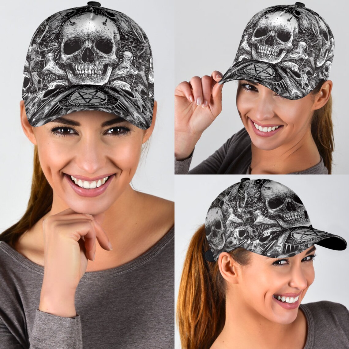 Skull Black And White Classic Cap Awareness Cap Protect Cap Etsy