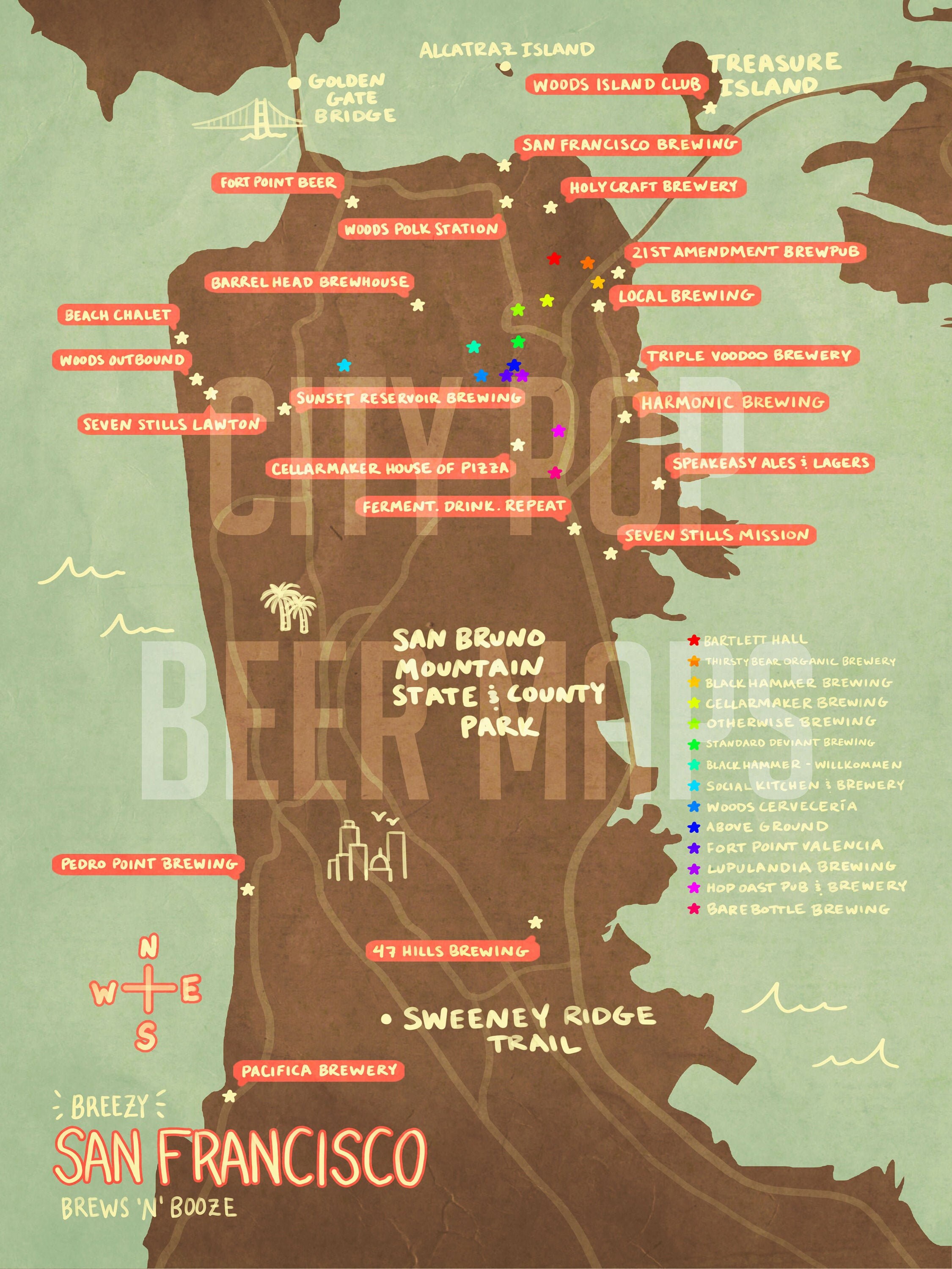 San Francisco Art Deco Beer Map Etsy