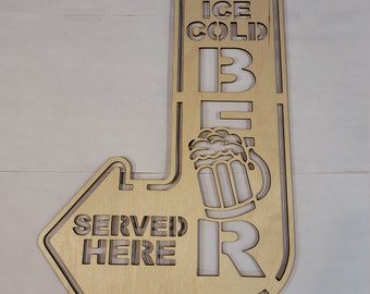 Beer Sign, Personalized Ice Cold Beer Right Here Hand Sign, Custom Bar ...