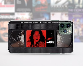 Retro VHS tape iPhone case 15 14 13 12 11 Pro Max 8 Plus, Halloween Google pixel case, Suspiria Horror movie poster Samsung case S23 S20 S10