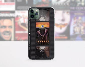 Funda retro con cinta VHS para iPhone 15, 14, 13, 12, 11 Pro Max y 8 Plus, funda para Google Pixel "Temblores", funda con póster de película de terror para Samsung S23, S20 y S10