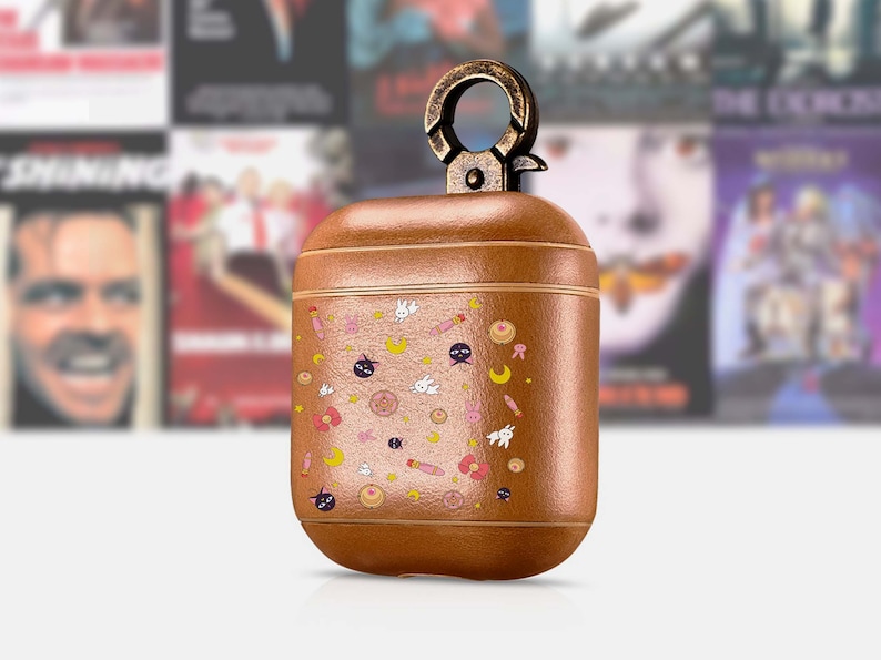 Cute AirPods Vintage Leather case AirPod Keychain case Moon Retro VHS iPhone case